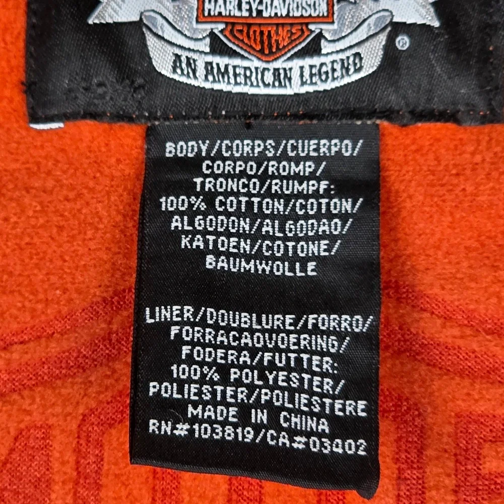 Harley-Davidson Orange Fleece Jacket Liner Embossed Logo Buttons Mens Medium